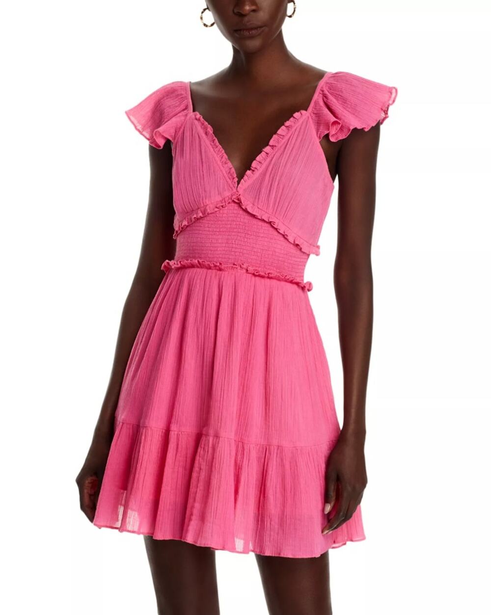 LoveShackFancy Women Pink Crinkle Cotton Ivella Flutter Sleeve Mini Dress Size M